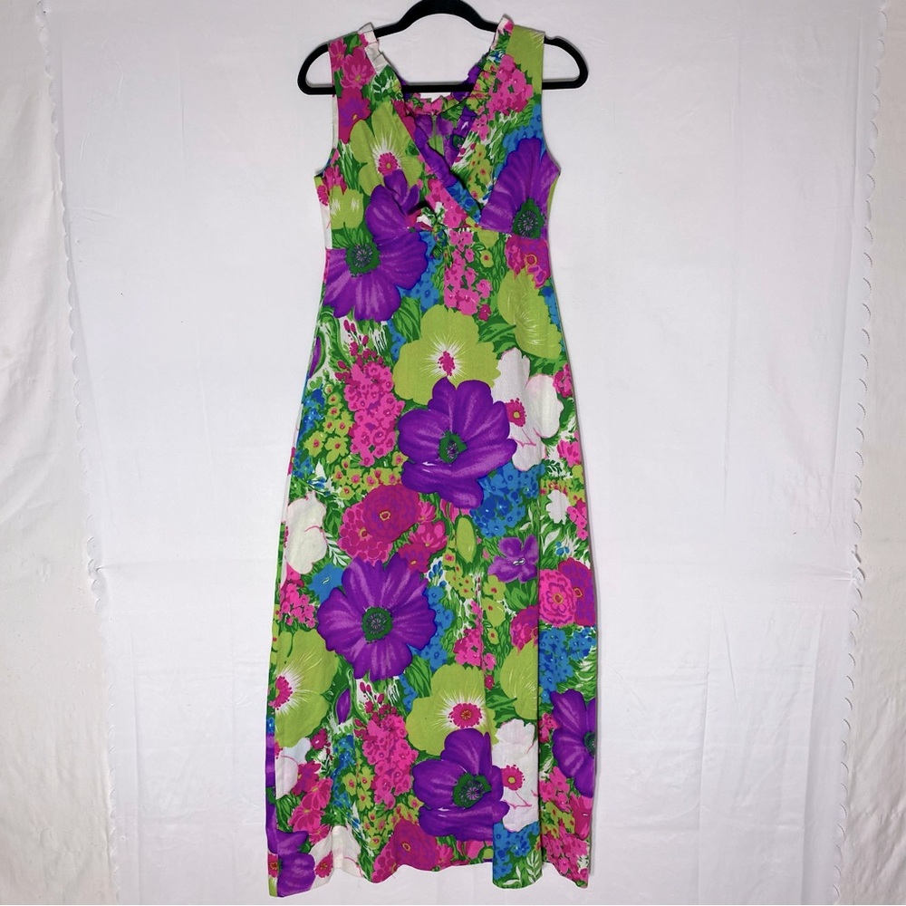 Vintage 1960s Liberty House Hawaii Floral Sleeveless Maxi Dress 4 Cottagecore